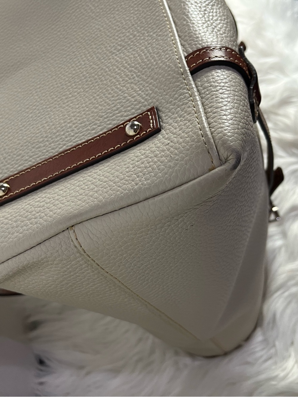 Dooney & Bourke Cream East/West Tote with Brown Trim - Picture 7 of 8